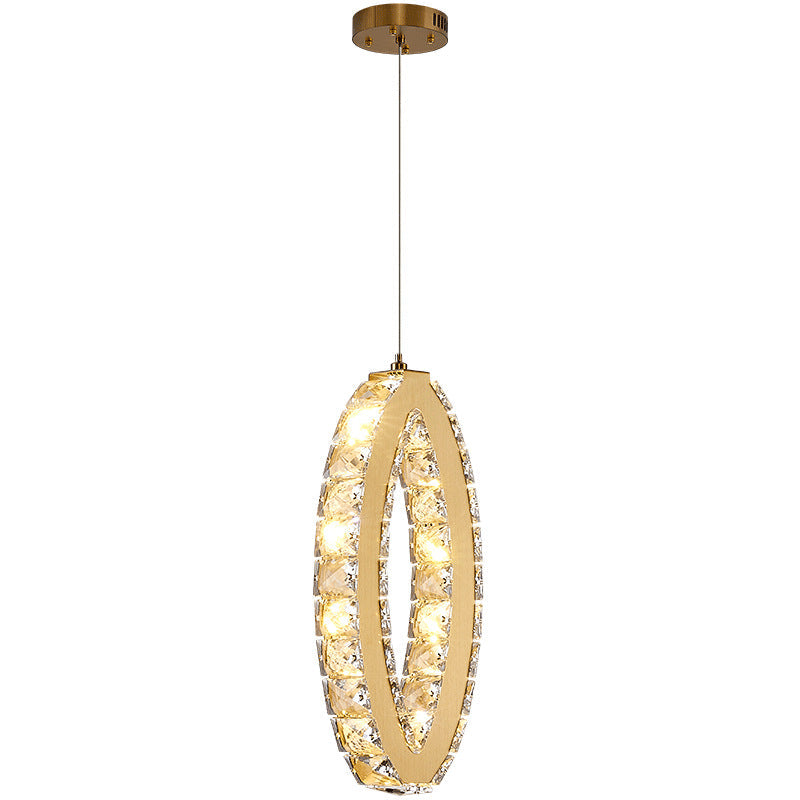 Modern Luxury Cube Drum Hexagon Flower Pentagon Oval Crystal Stainless Steel LED Pendant Light For Living Room