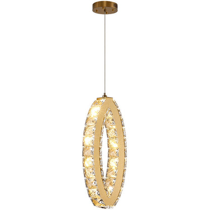 Modern Luxury Cube Drum Hexagon Flower Pentagon Oval Crystal Stainless Steel LED Pendant Light For Living Room