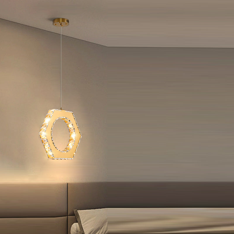 Modern Luxury Cube Drum Hexagon Flower Pentagon Oval Crystal Stainless Steel LED Pendant Light For Living Room