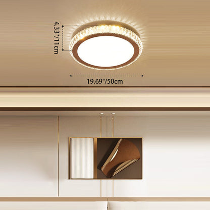 Contemporary Creative Round Prism Crystal Stainless Steel LED Flush Mount Ceiling Light For Living Room