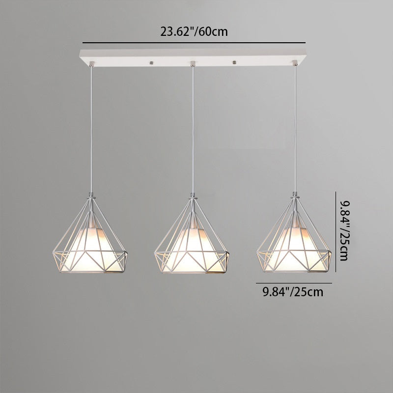 Contemporary Industrial Triangle Cone Rectangle Fabric Iron 3-Light Chandelier For Living Room