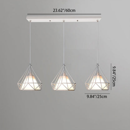 Contemporary Industrial Triangle Cone Rectangle Fabric Iron 3-Light Chandelier For Living Room