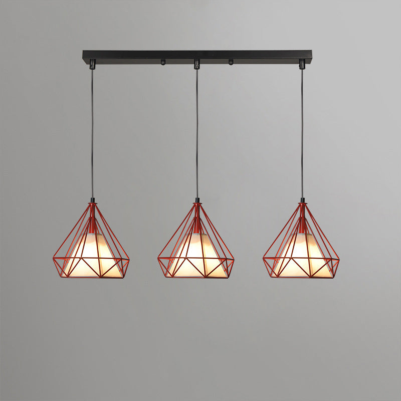 Contemporary Industrial Triangle Cone Rectangle Fabric Iron 3-Light Chandelier For Living Room