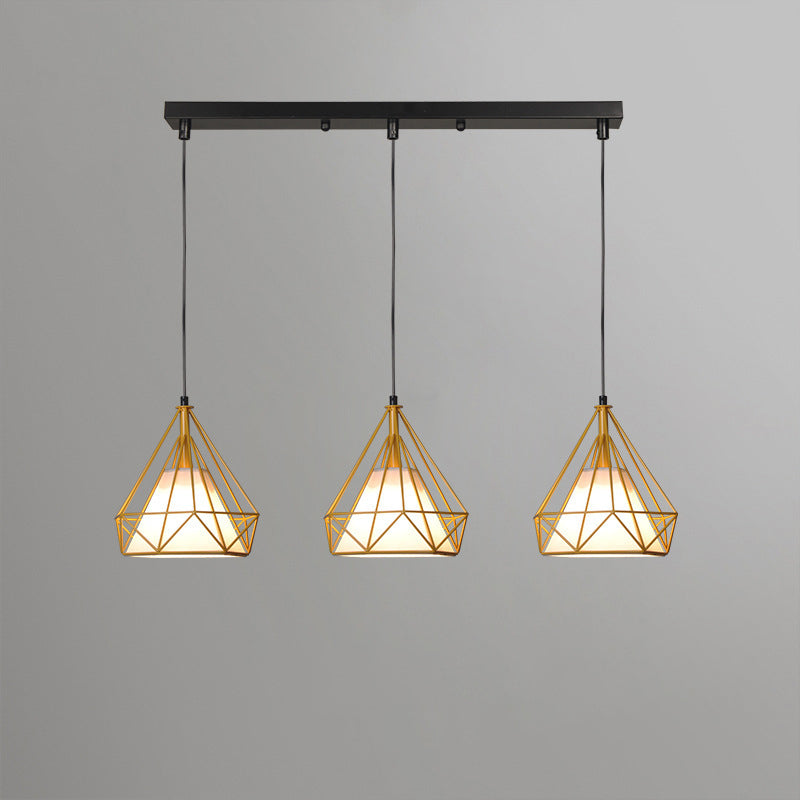 Contemporary Industrial Triangle Cone Rectangle Fabric Iron 3-Light Chandelier For Living Room