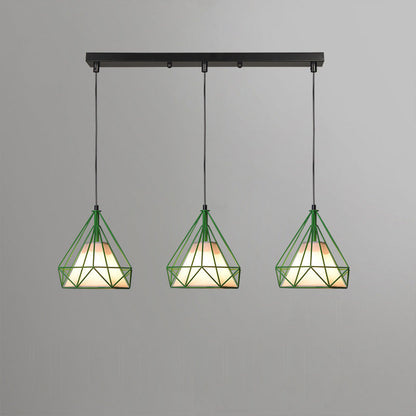 Contemporary Industrial Triangle Cone Rectangle Fabric Iron 3-Light Chandelier For Living Room