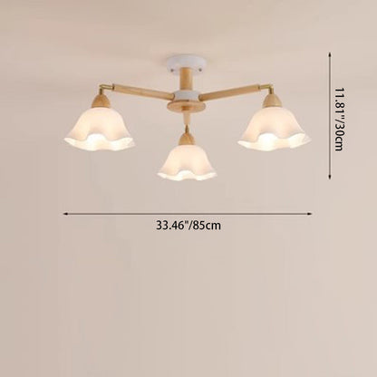 Contemporary Scandinavian Branch Flower PVC Wood Iron 3/6/8 Light Chandelier For Living Room