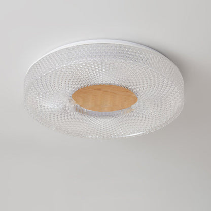Modern Luxury Hollow Round Acrylic Rubberwood LED Flush Mount Ceiling Light For Living Room