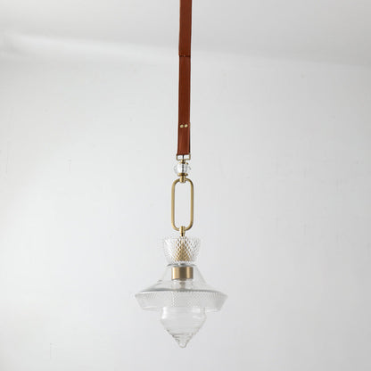 Contemporary Industrial Round Triangle Cone Ring Crystal Glass Iron Leather 1-Light Pendant Light For Living Room