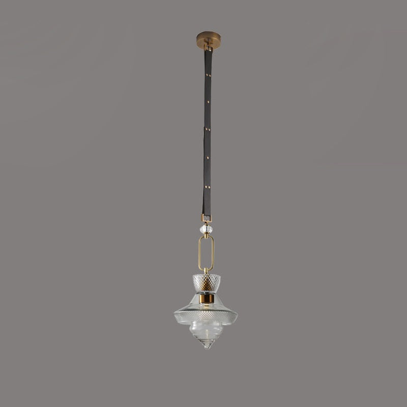 Contemporary Industrial Round Triangle Cone Ring Crystal Glass Iron Leather 1-Light Pendant Light For Living Room