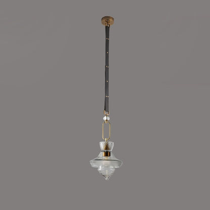 Contemporary Industrial Round Triangle Cone Ring Crystal Glass Iron Leather 1-Light Pendant Light For Living Room