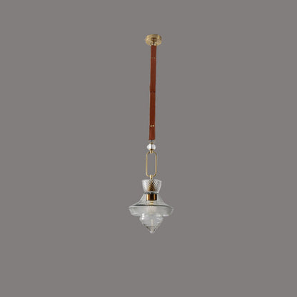 Contemporary Industrial Round Triangle Cone Ring Crystal Glass Iron Leather 1-Light Pendant Light For Living Room