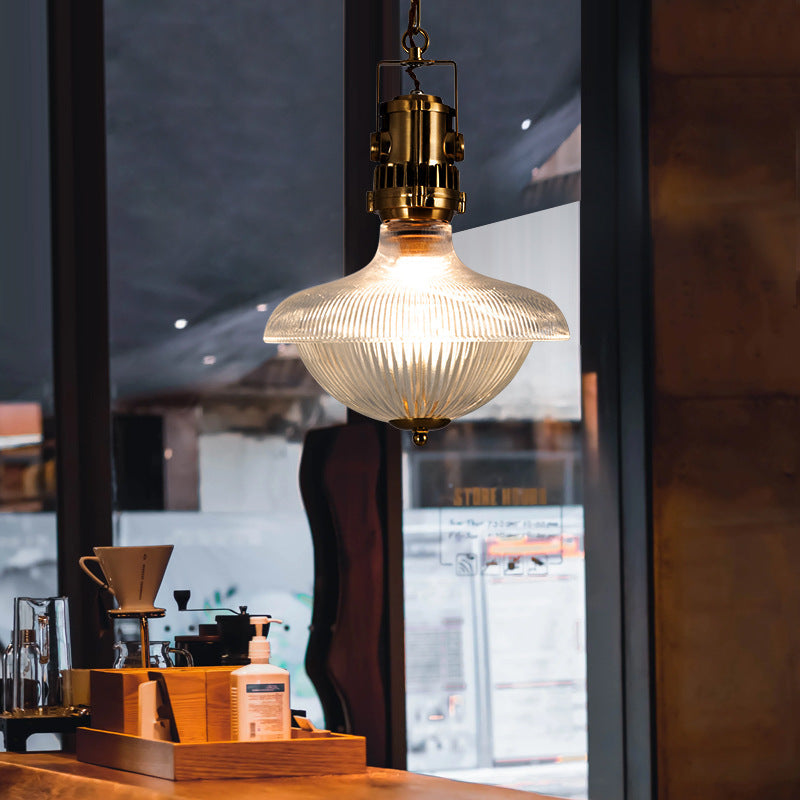 Traditional Vintage Half Round Bowl Cylinder Glass Aluminum 1-Light Pendant Light For Living Room