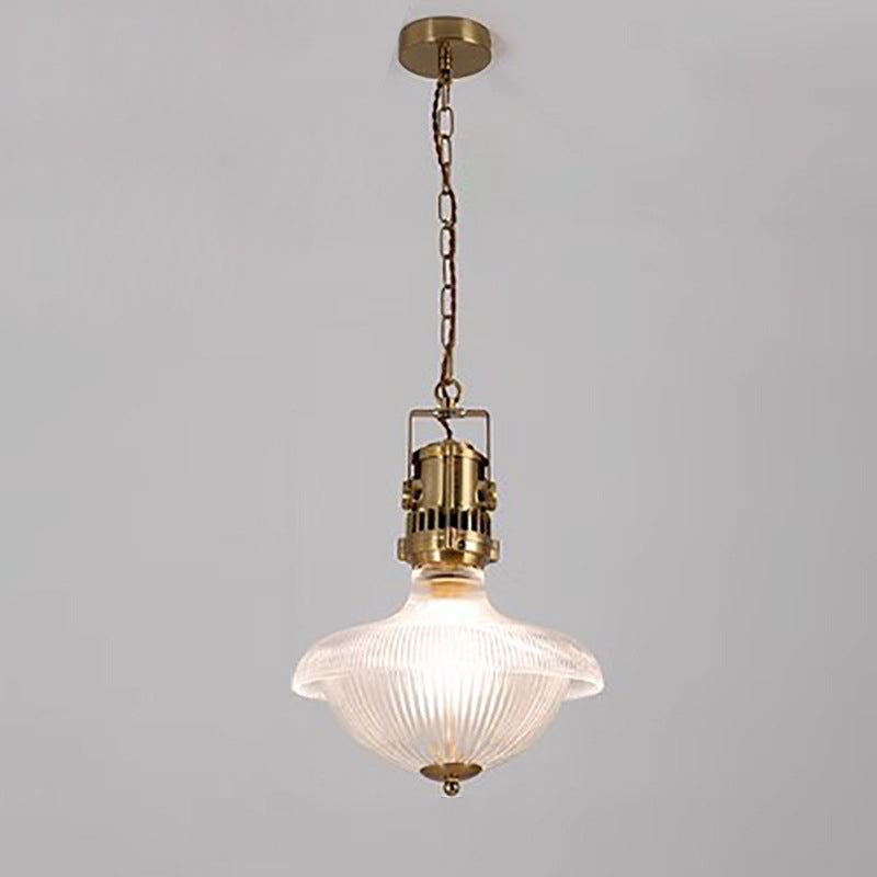 Traditional Vintage Half Round Bowl Cylinder Glass Aluminum 1-Light Pendant Light For Living Room