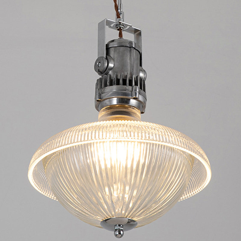 Traditional Vintage Half Round Bowl Cylinder Glass Aluminum 1-Light Pendant Light For Living Room