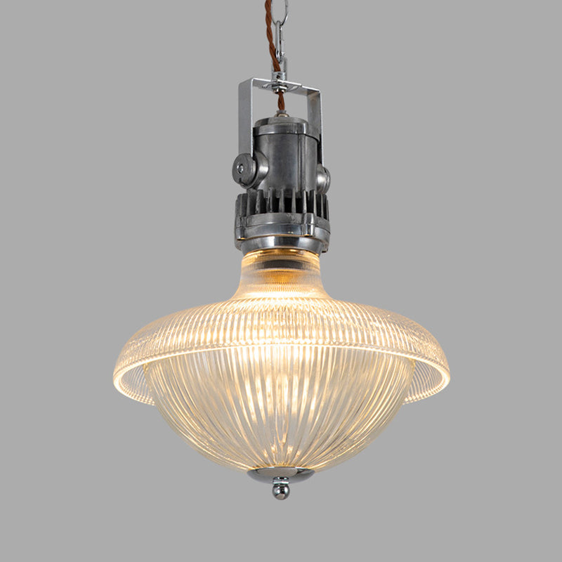 Traditional Vintage Half Round Bowl Cylinder Glass Aluminum 1-Light Pendant Light For Living Room
