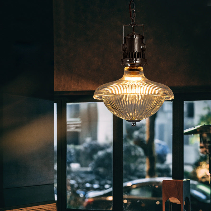 Traditional Vintage Half Round Bowl Cylinder Glass Aluminum 1-Light Pendant Light For Living Room