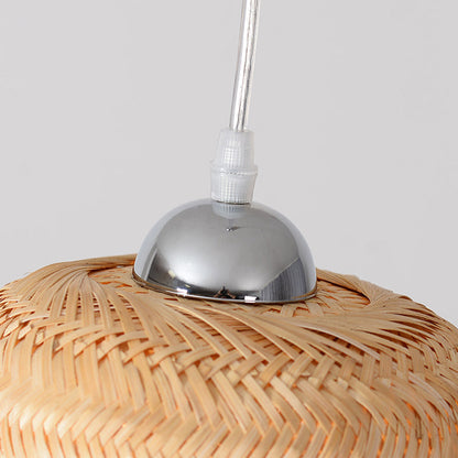 Traditional Chinese Cylinder Hanging Clock Bamboo Iron 1-Light Pendant Light For Living Room