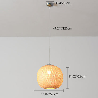 Traditional Chinese Round Citrus Orb Bamboo Iron 1-Light Pendant Light For Living Room