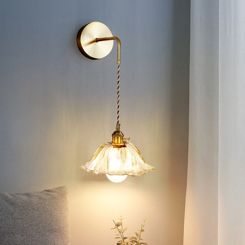 Contemporary Creative Flower Skirt Vase Petals Glass Iron Copper 1-Light Wall Sconce Lamp For Living Room