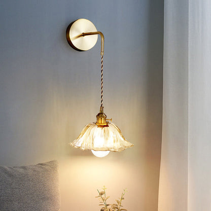 Contemporary Creative Flower Skirt Vase Petals Glass Iron Copper 1-Light Wall Sconce Lamp For Living Room