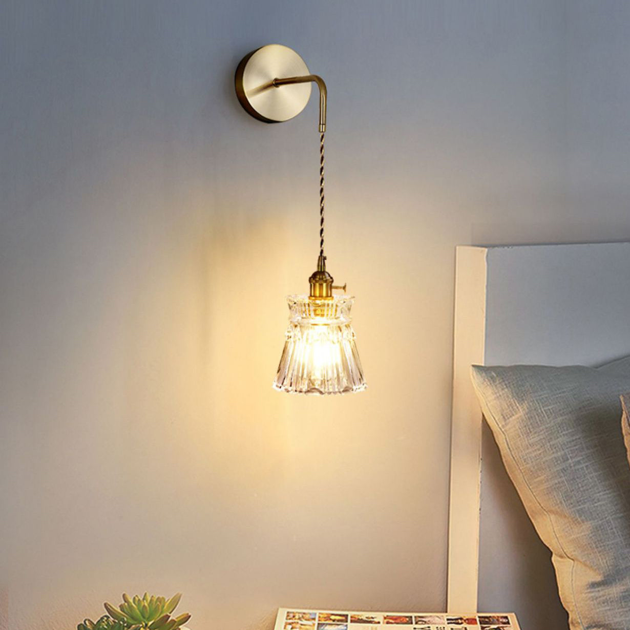 Contemporary Creative Flower Skirt Vase Petals Glass Iron Copper 1-Light Wall Sconce Lamp For Living Room