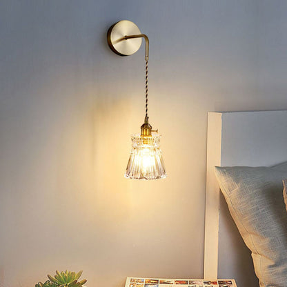 Contemporary Creative Flower Skirt Vase Petals Glass Iron Copper 1-Light Wall Sconce Lamp For Living Room