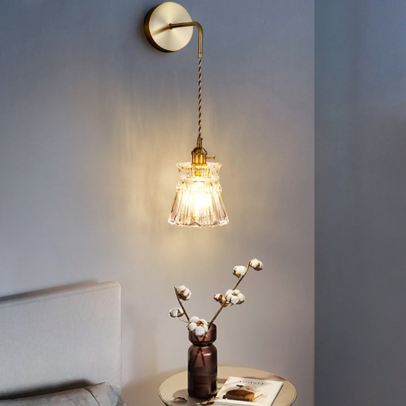 Contemporary Creative Flower Skirt Vase Petals Glass Iron Copper 1-Light Wall Sconce Lamp For Living Room