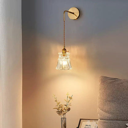 Contemporary Creative Flower Skirt Vase Petals Glass Iron Copper 1-Light Wall Sconce Lamp For Living Room