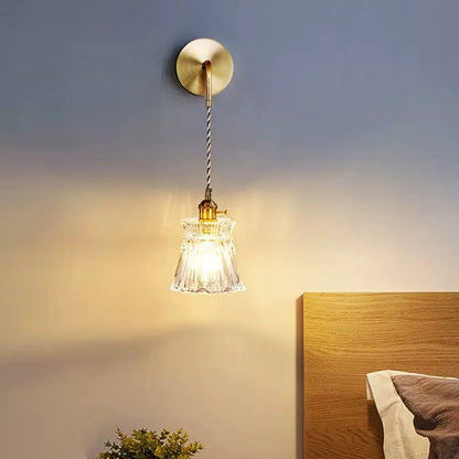 Contemporary Creative Flower Skirt Vase Petals Glass Iron Copper 1-Light Wall Sconce Lamp For Living Room