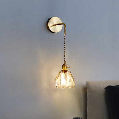 Contemporary Creative Flower Skirt Vase Petals Glass Iron Copper 1-Light Wall Sconce Lamp For Living Room