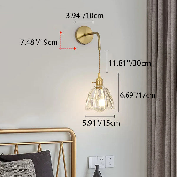 Contemporary Creative Flower Skirt Vase Petals Glass Iron Copper 1-Light Wall Sconce Lamp For Living Room