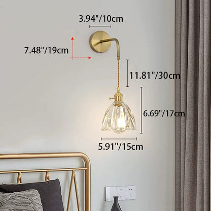 Contemporary Creative Flower Skirt Vase Petals Glass Iron Copper 1-Light Wall Sconce Lamp For Living Room