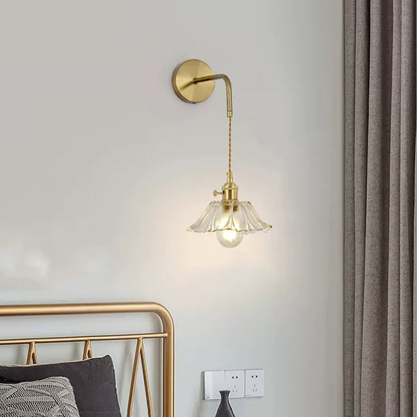 Contemporary Creative Flower Skirt Vase Petals Glass Iron Copper 1-Light Wall Sconce Lamp For Living Room