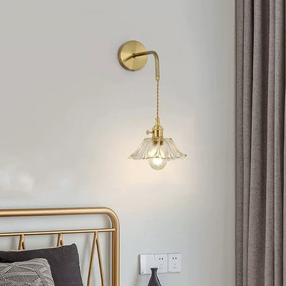 Contemporary Creative Flower Skirt Vase Petals Glass Iron Copper 1-Light Wall Sconce Lamp For Living Room