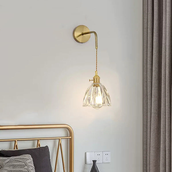 Contemporary Creative Flower Skirt Vase Petals Glass Iron Copper 1-Light Wall Sconce Lamp For Living Room