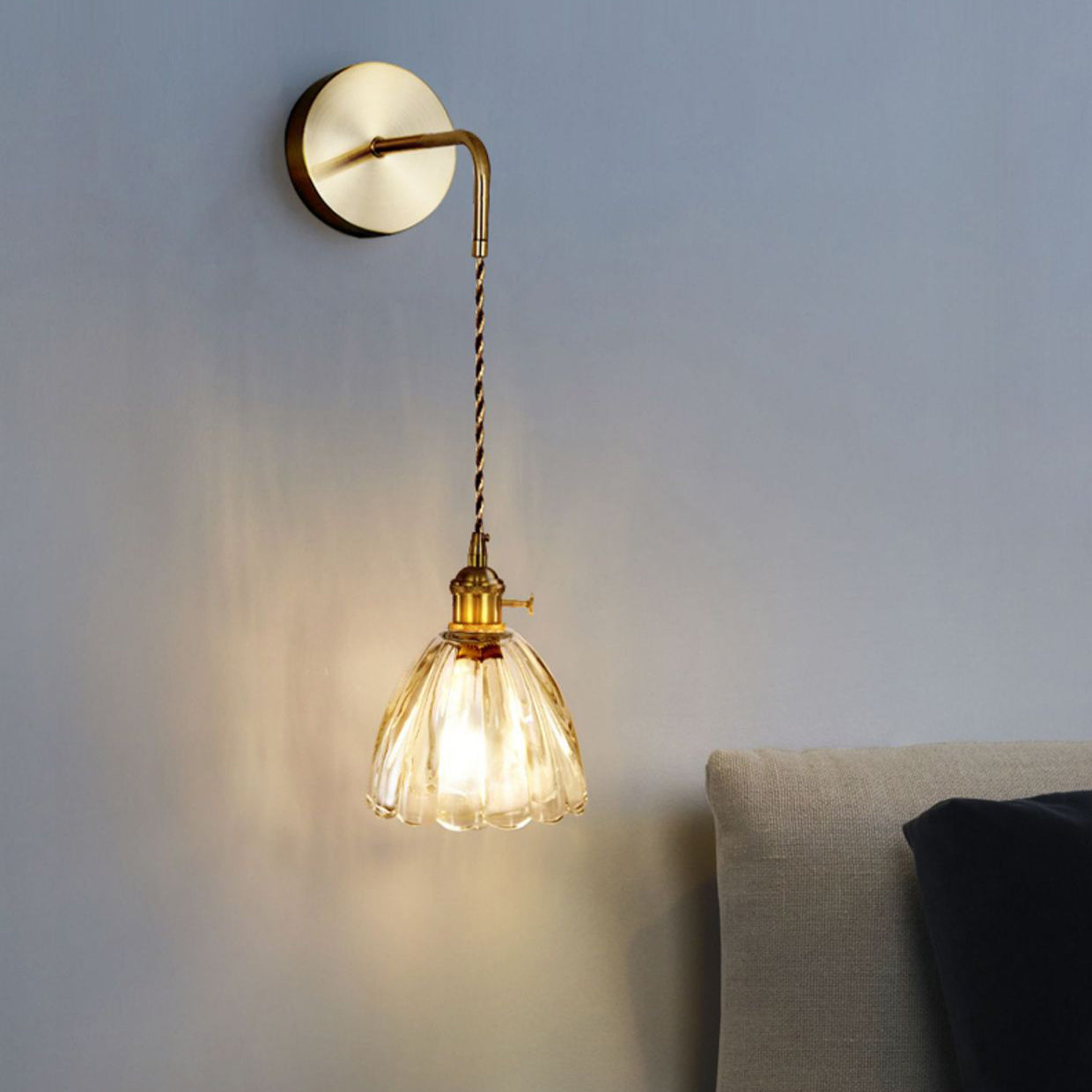 Contemporary Creative Flower Skirt Vase Petals Glass Iron Copper 1-Light Wall Sconce Lamp For Living Room