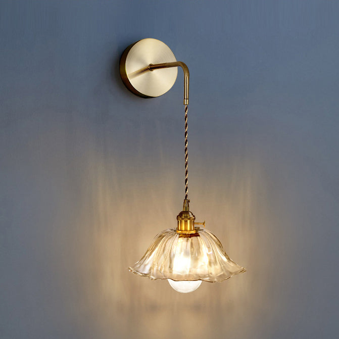 Contemporary Creative Flower Skirt Vase Petals Glass Iron Copper 1-Light Wall Sconce Lamp For Living Room