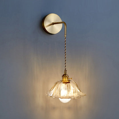 Contemporary Creative Flower Skirt Vase Petals Glass Iron Copper 1-Light Wall Sconce Lamp For Living Room