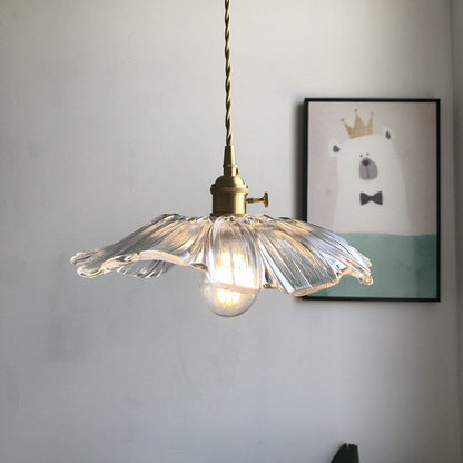 Contemporary Scandinavian Flowers Petals Irregular Round Glass Iron 1-Light Pendant Light For Living Room