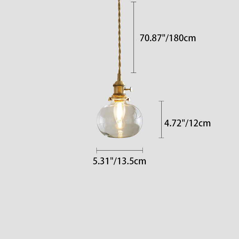 Contemporary Nordic Cylinder Ball Bowl Glass Brass 1-Light Pendant Light For Living Room