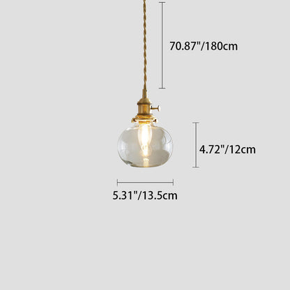 Contemporary Nordic Cylinder Ball Bowl Glass Brass 1-Light Pendant Light For Living Room