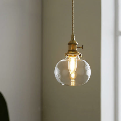 Contemporary Nordic Cylinder Ball Bowl Glass Brass 1-Light Pendant Light For Living Room