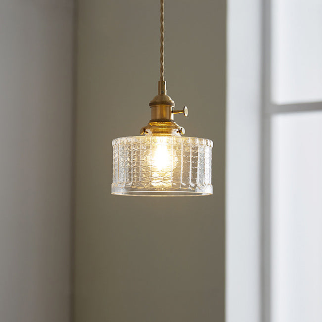 Contemporary Nordic Cylinder Ball Bowl Glass Brass 1-Light Pendant Light For Living Room