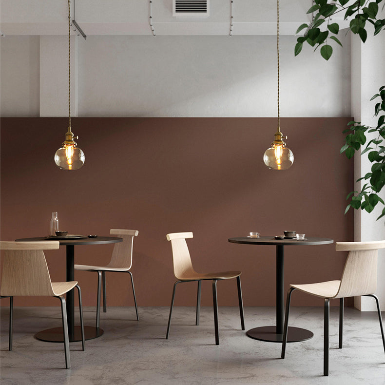 Contemporary Nordic Cylinder Ball Bowl Glass Brass 1-Light Pendant Light For Living Room