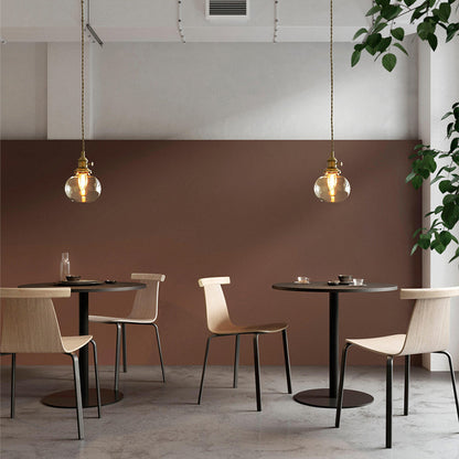 Contemporary Nordic Cylinder Ball Bowl Glass Brass 1-Light Pendant Light For Living Room