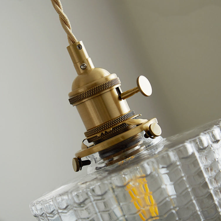 Contemporary Nordic Cylinder Ball Bowl Glass Brass 1-Light Pendant Light For Living Room