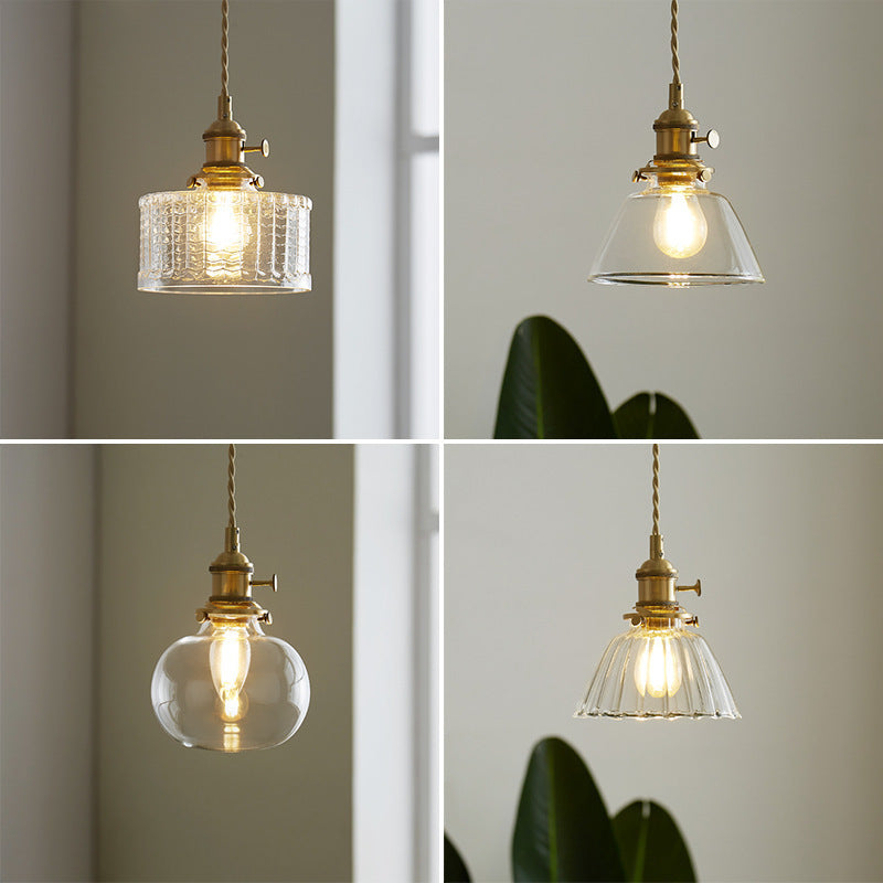 Contemporary Nordic Cylinder Ball Bowl Glass Brass 1-Light Pendant Light For Living Room