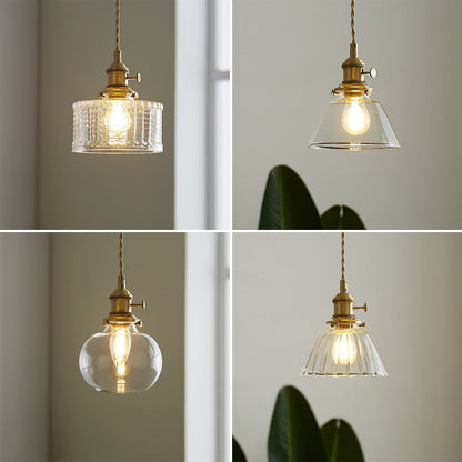Contemporary Nordic Cylinder Ball Bowl Glass Brass 1-Light Pendant Light For Living Room