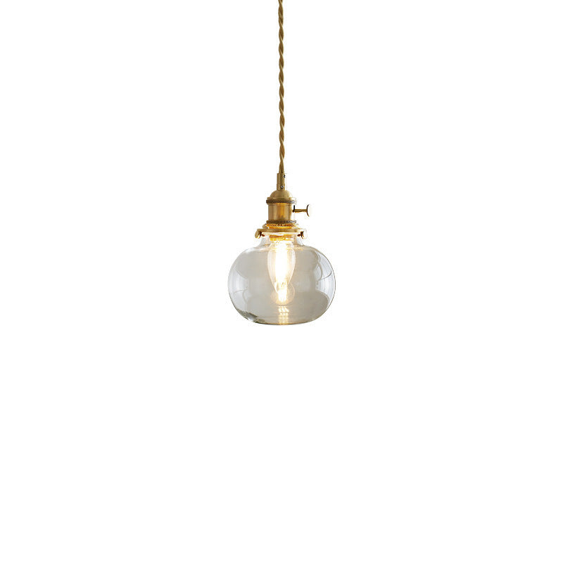 Contemporary Nordic Cylinder Ball Bowl Glass Brass 1-Light Pendant Light For Living Room
