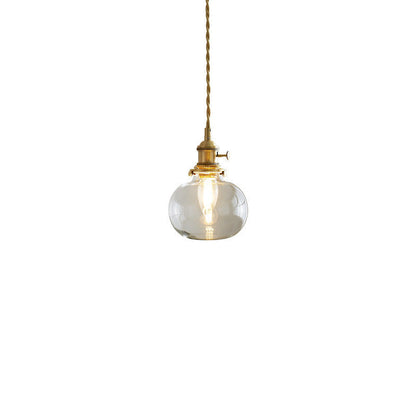 Contemporary Nordic Cylinder Ball Bowl Glass Brass 1-Light Pendant Light For Living Room